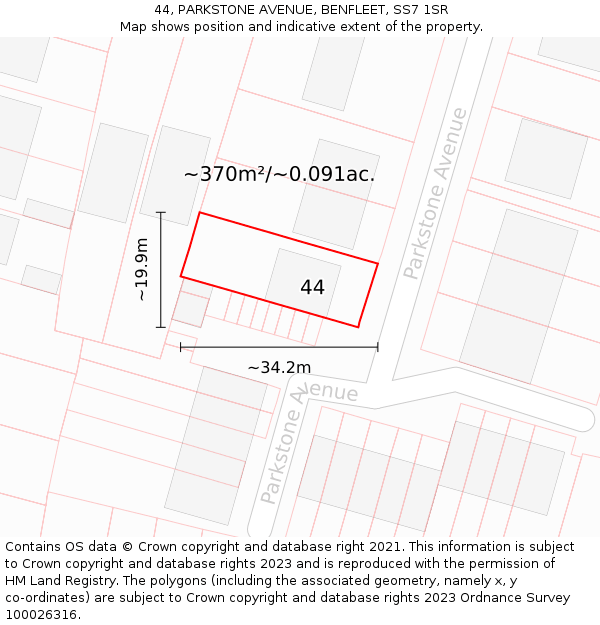 44, PARKSTONE AVENUE, BENFLEET, SS7 1SR: Plot and title map