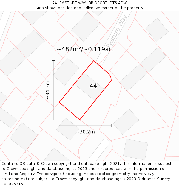 44, PASTURE WAY, BRIDPORT, DT6 4DW: Plot and title map