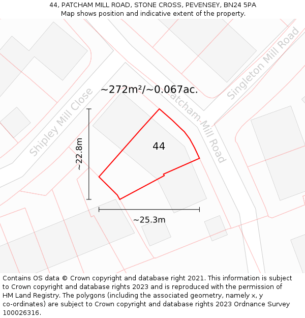 44, PATCHAM MILL ROAD, STONE CROSS, PEVENSEY, BN24 5PA: Plot and title map