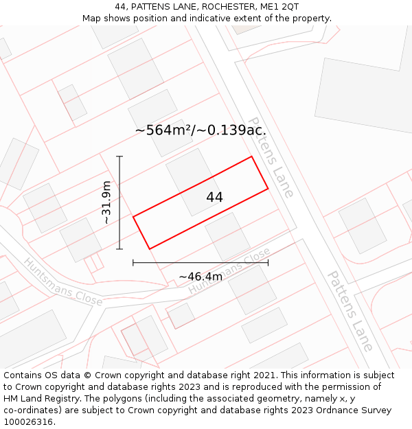 44, PATTENS LANE, ROCHESTER, ME1 2QT: Plot and title map