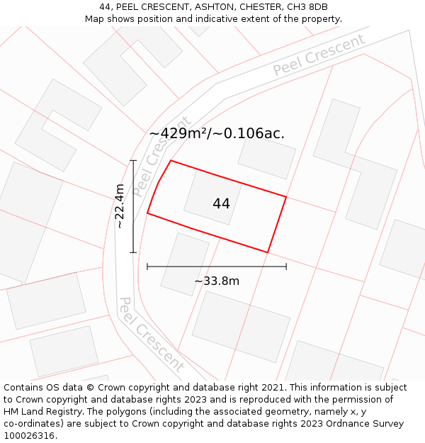 44, PEEL CRESCENT, ASHTON, CHESTER, CH3 8DB: Plot and title map