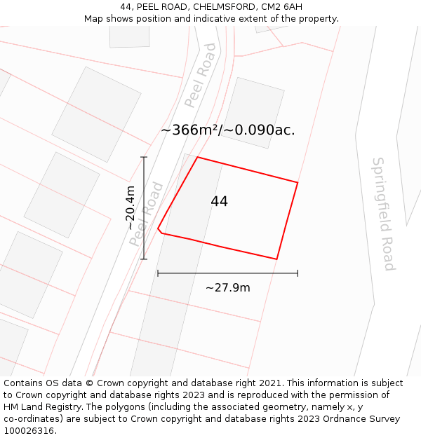 44, PEEL ROAD, CHELMSFORD, CM2 6AH: Plot and title map