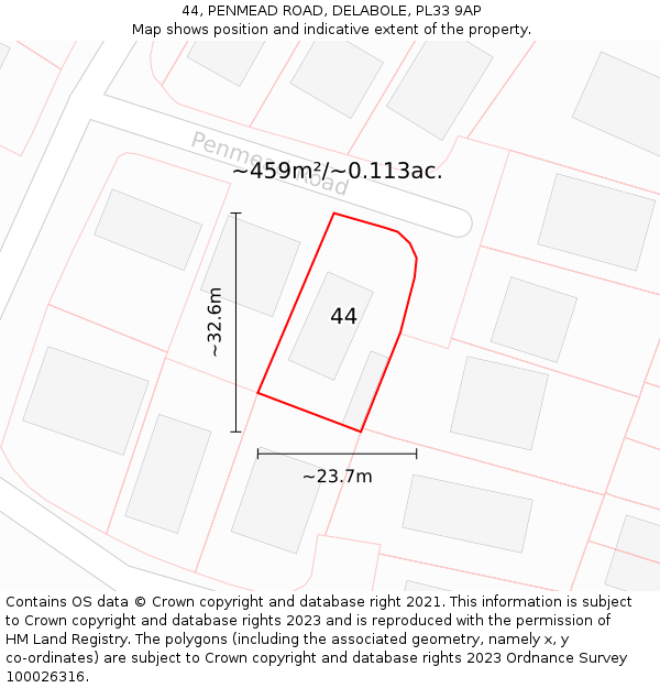 44, PENMEAD ROAD, DELABOLE, PL33 9AP: Plot and title map