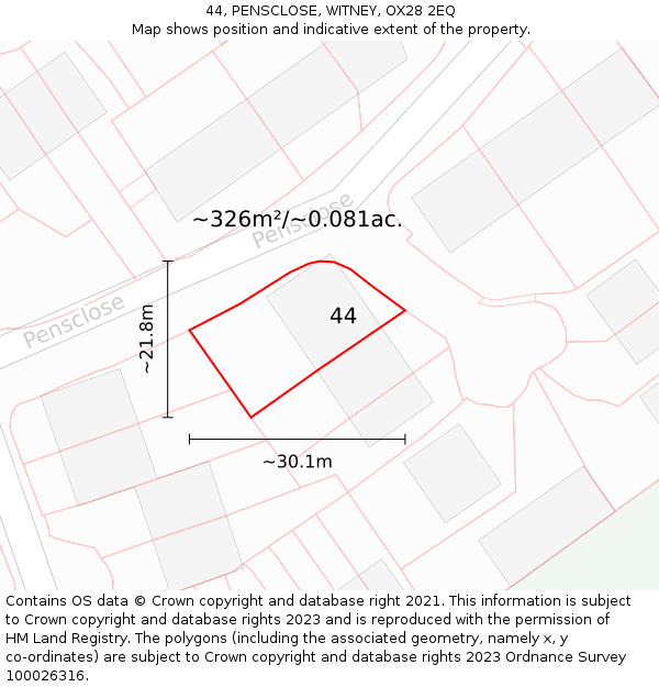 44, PENSCLOSE, WITNEY, OX28 2EQ: Plot and title map