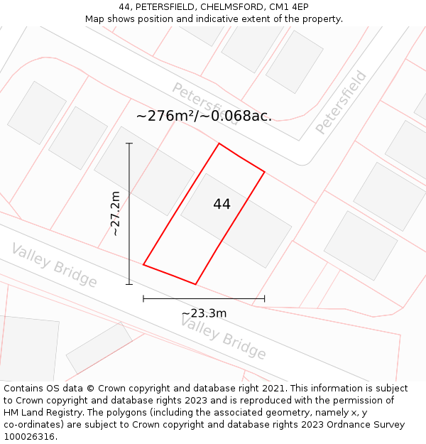 44, PETERSFIELD, CHELMSFORD, CM1 4EP: Plot and title map
