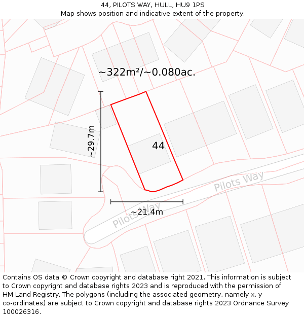 44, PILOTS WAY, HULL, HU9 1PS: Plot and title map