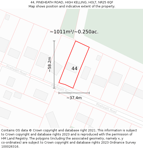 44, PINEHEATH ROAD, HIGH KELLING, HOLT, NR25 6QF: Plot and title map