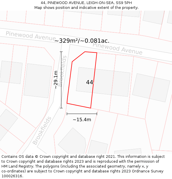 44, PINEWOOD AVENUE, LEIGH-ON-SEA, SS9 5PH: Plot and title map
