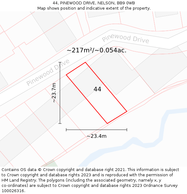 44, PINEWOOD DRIVE, NELSON, BB9 0WB: Plot and title map