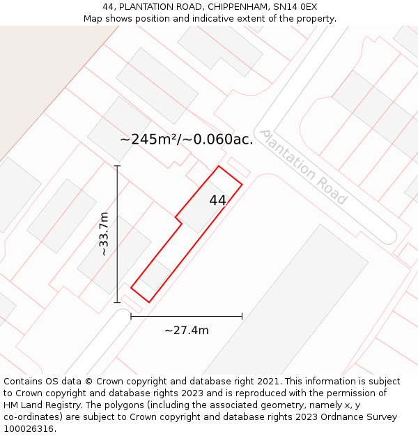 44, PLANTATION ROAD, CHIPPENHAM, SN14 0EX: Plot and title map