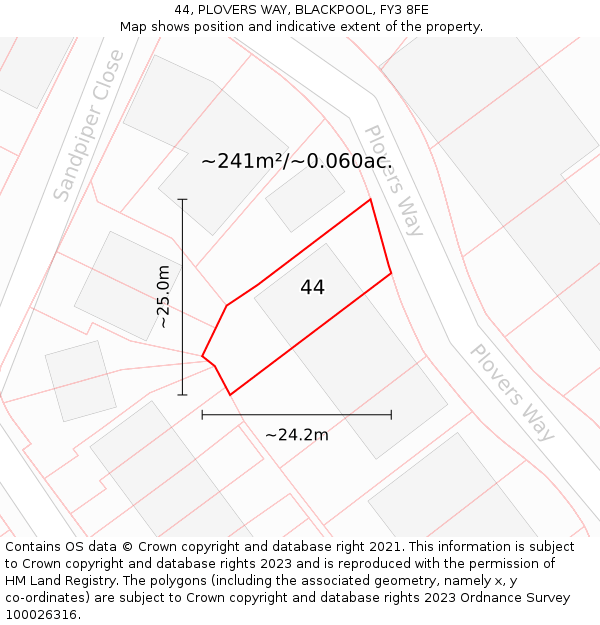 44, PLOVERS WAY, BLACKPOOL, FY3 8FE: Plot and title map