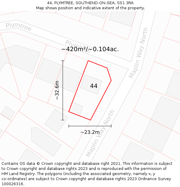 44, PLYMTREE, SOUTHEND-ON-SEA, SS1 3RA: Plot and title map