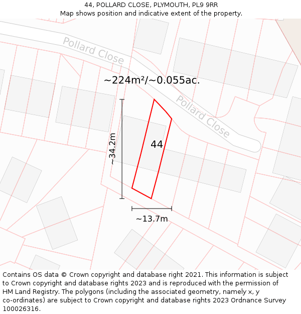 44, POLLARD CLOSE, PLYMOUTH, PL9 9RR: Plot and title map