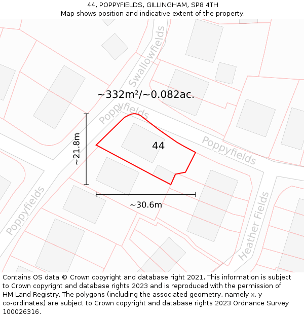 44, POPPYFIELDS, GILLINGHAM, SP8 4TH: Plot and title map