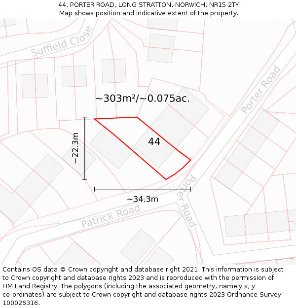 44, PORTER ROAD, LONG STRATTON, NORWICH, NR15 2TY: Plot and title map