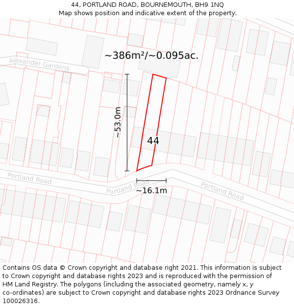 44, PORTLAND ROAD, BOURNEMOUTH, BH9 1NQ: Plot and title map