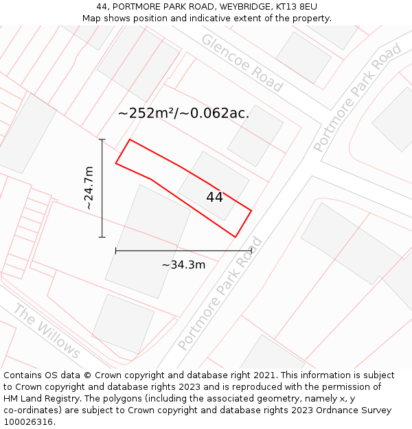 44, PORTMORE PARK ROAD, WEYBRIDGE, KT13 8EU: Plot and title map