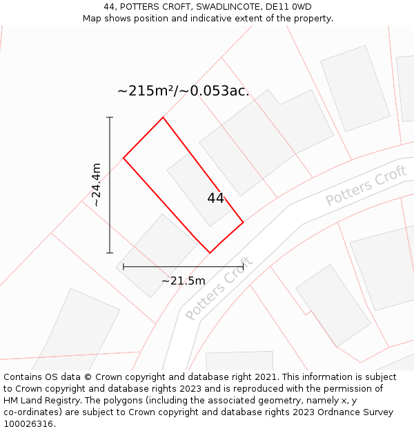 44, POTTERS CROFT, SWADLINCOTE, DE11 0WD: Plot and title map