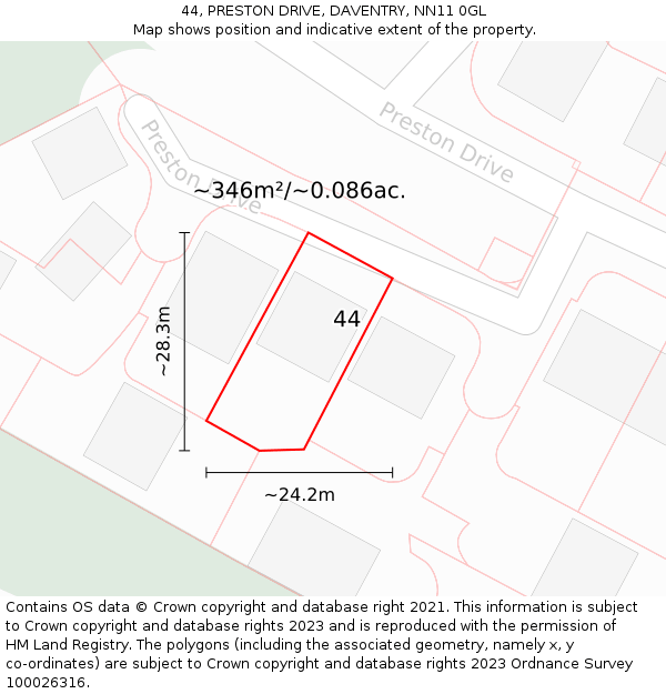 44, PRESTON DRIVE, DAVENTRY, NN11 0GL: Plot and title map