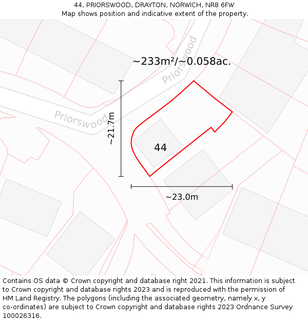 44, PRIORSWOOD, DRAYTON, NORWICH, NR8 6FW: Plot and title map