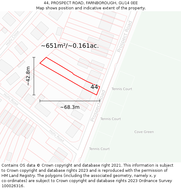 44, PROSPECT ROAD, FARNBOROUGH, GU14 0EE: Plot and title map