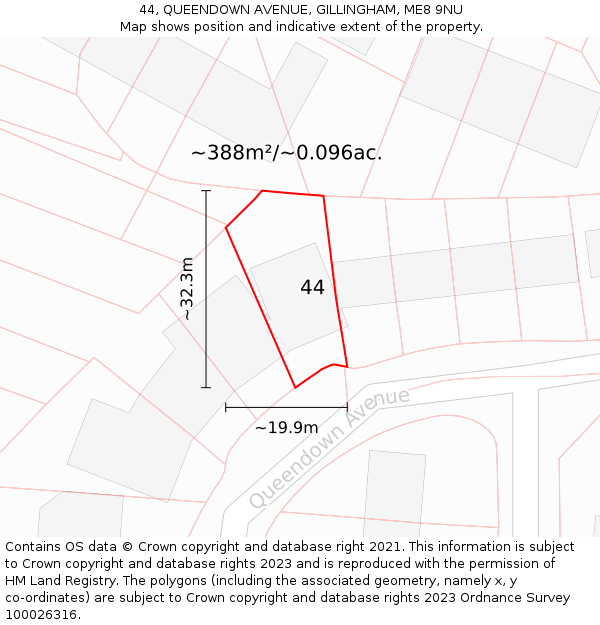 44, QUEENDOWN AVENUE, GILLINGHAM, ME8 9NU: Plot and title map