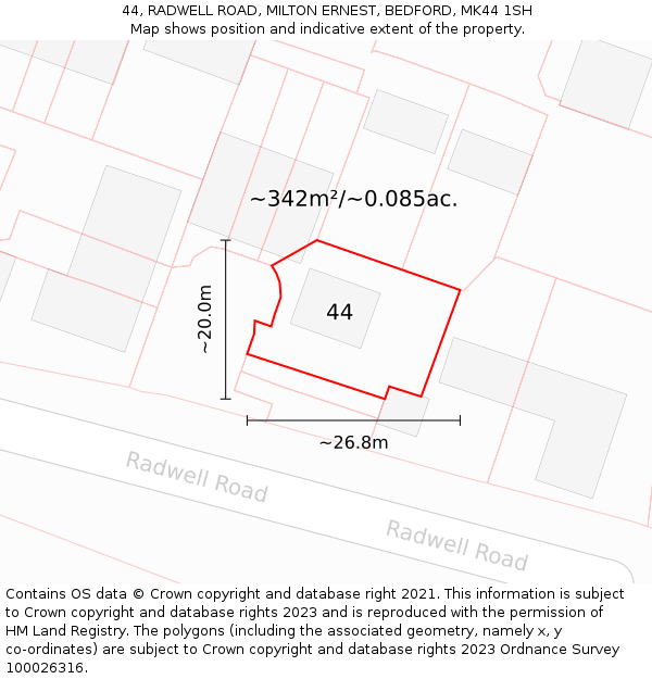 44, RADWELL ROAD, MILTON ERNEST, BEDFORD, MK44 1SH: Plot and title map