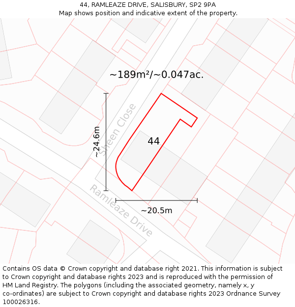 44, RAMLEAZE DRIVE, SALISBURY, SP2 9PA: Plot and title map