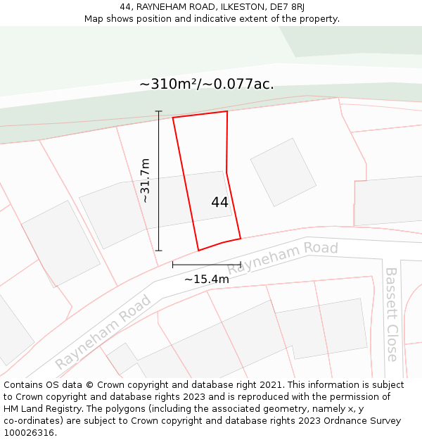 44, RAYNEHAM ROAD, ILKESTON, DE7 8RJ: Plot and title map