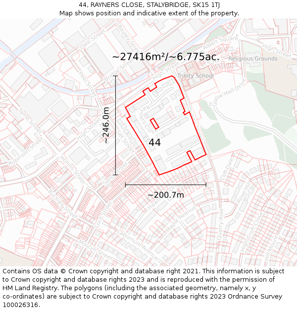 44, RAYNERS CLOSE, STALYBRIDGE, SK15 1TJ: Plot and title map