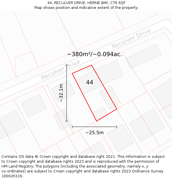 44, RECULVER DRIVE, HERNE BAY, CT6 6QF: Plot and title map