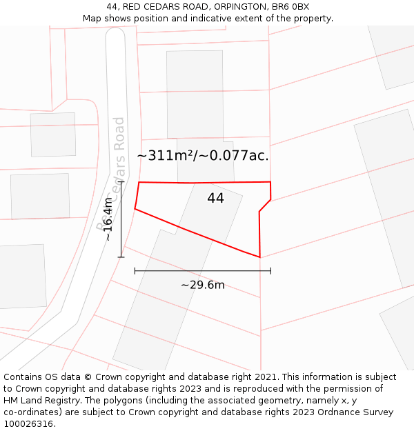 44, RED CEDARS ROAD, ORPINGTON, BR6 0BX: Plot and title map