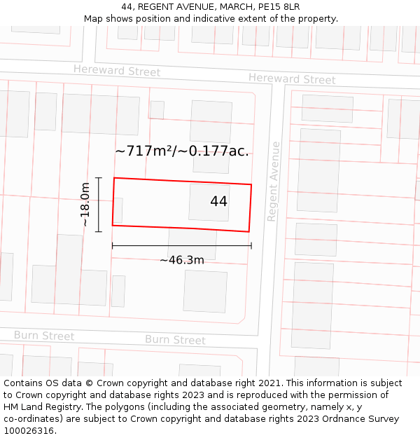 44, REGENT AVENUE, MARCH, PE15 8LR: Plot and title map
