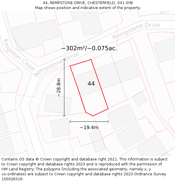 44, REMPSTONE DRIVE, CHESTERFIELD, S41 0YB: Plot and title map