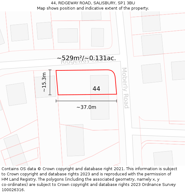 44, RIDGEWAY ROAD, SALISBURY, SP1 3BU: Plot and title map