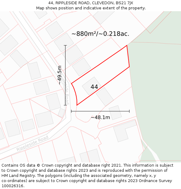 44, RIPPLESIDE ROAD, CLEVEDON, BS21 7JX: Plot and title map