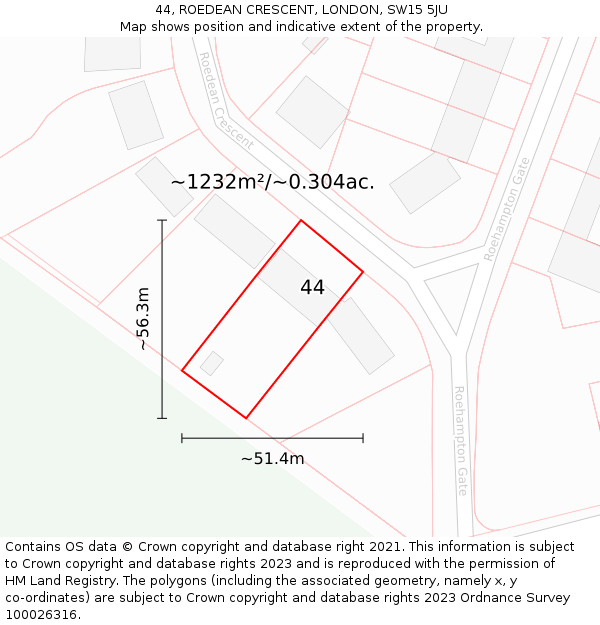 44, ROEDEAN CRESCENT, LONDON, SW15 5JU: Plot and title map