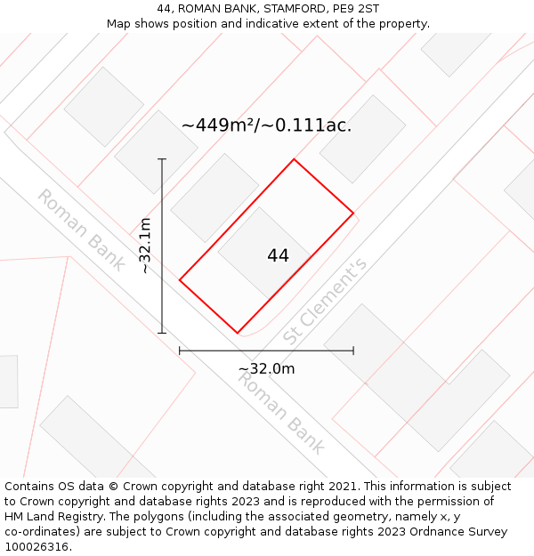 44, ROMAN BANK, STAMFORD, PE9 2ST: Plot and title map