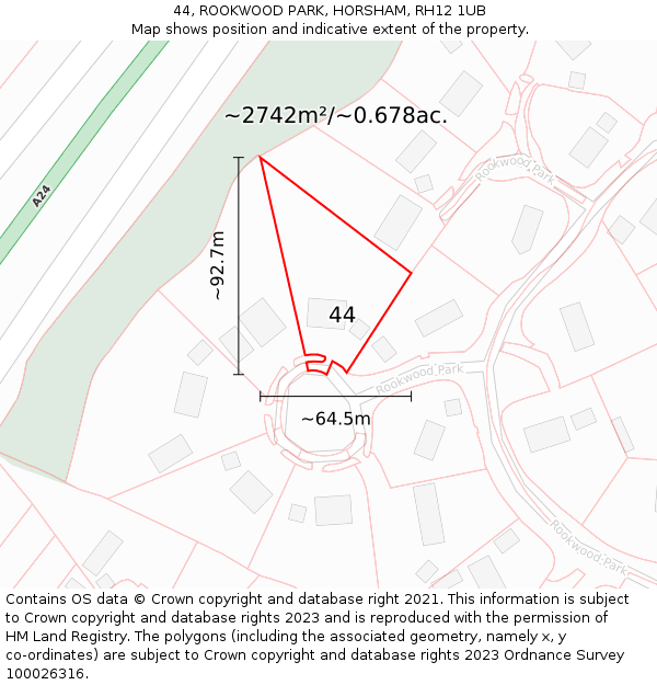 44, ROOKWOOD PARK, HORSHAM, RH12 1UB: Plot and title map