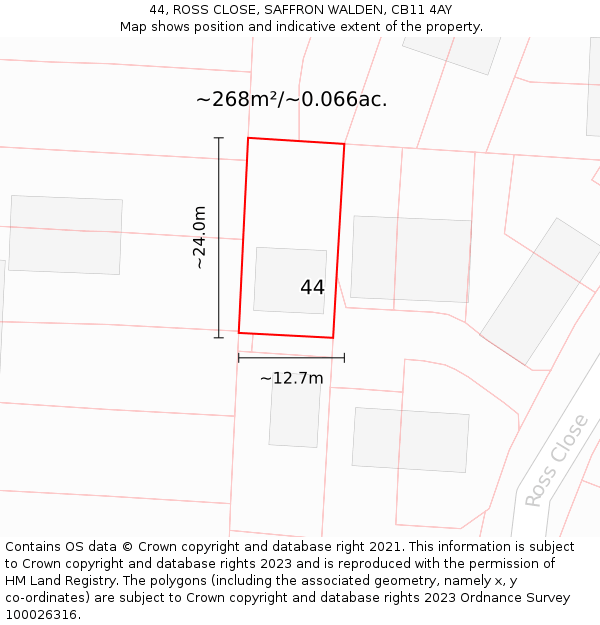 44, ROSS CLOSE, SAFFRON WALDEN, CB11 4AY: Plot and title map