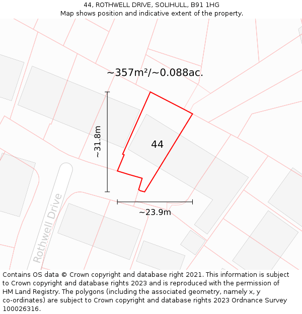 44, ROTHWELL DRIVE, SOLIHULL, B91 1HG: Plot and title map