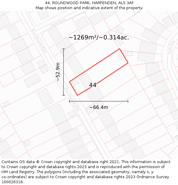 44, ROUNDWOOD PARK, HARPENDEN, AL5 3AF: Plot and title map