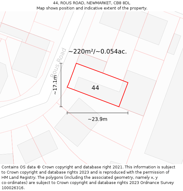 44, ROUS ROAD, NEWMARKET, CB8 8DL: Plot and title map