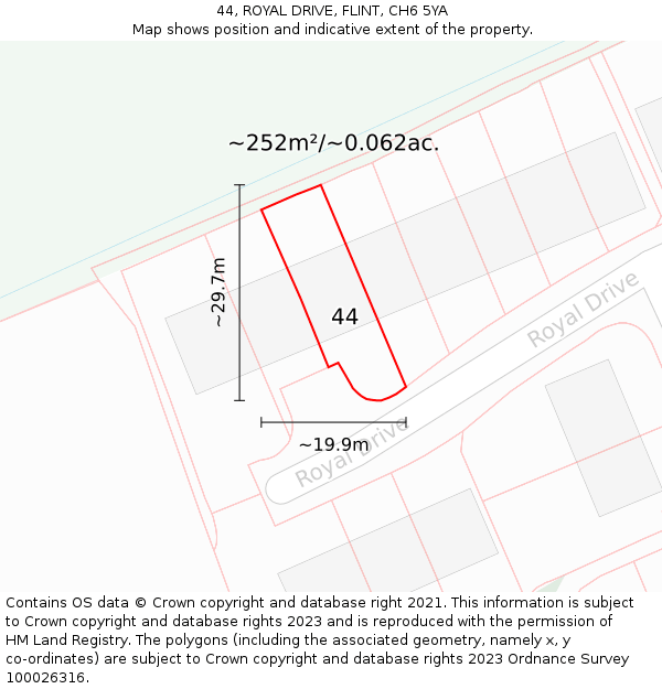 44, ROYAL DRIVE, FLINT, CH6 5YA: Plot and title map