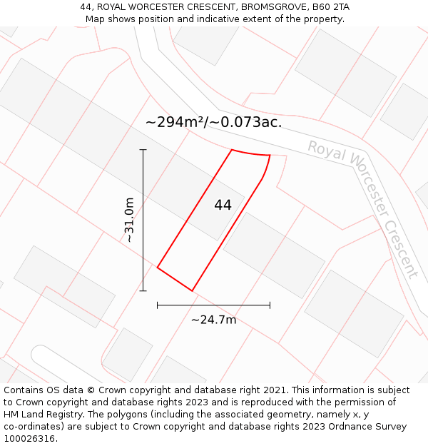 44, ROYAL WORCESTER CRESCENT, BROMSGROVE, B60 2TA: Plot and title map