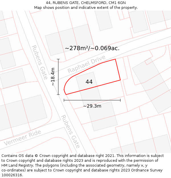 44, RUBENS GATE, CHELMSFORD, CM1 6GN: Plot and title map