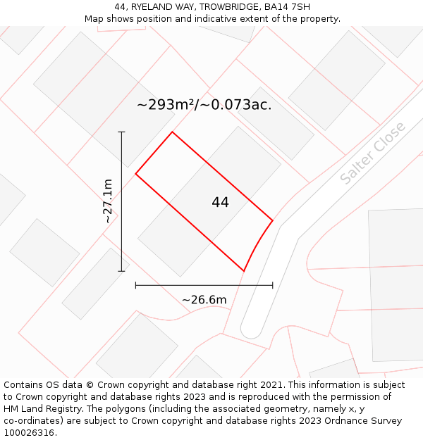 44, RYELAND WAY, TROWBRIDGE, BA14 7SH: Plot and title map