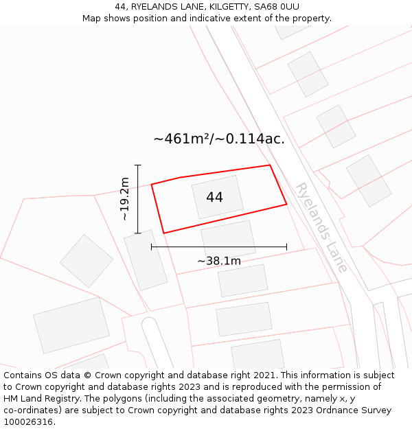 44, RYELANDS LANE, KILGETTY, SA68 0UU: Plot and title map