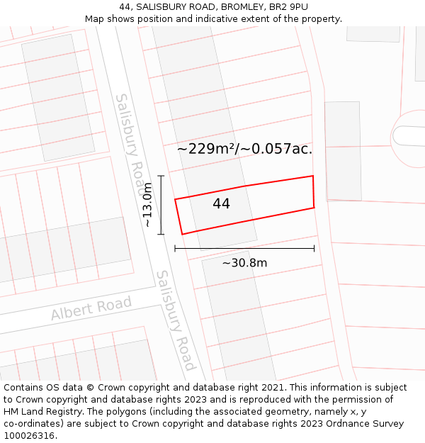 44, SALISBURY ROAD, BROMLEY, BR2 9PU: Plot and title map