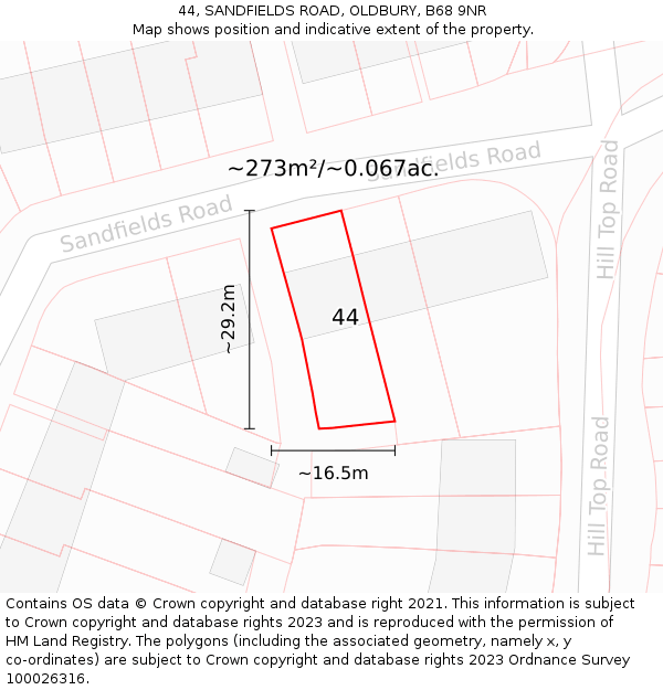 44, SANDFIELDS ROAD, OLDBURY, B68 9NR: Plot and title map